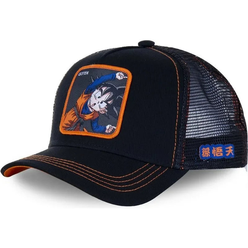 Dragon Ball Buu Goku Cap Ljetna muška kapa s ravnim vrhom i šiljastim obodom, s vezenim uzorkom, hip-hop stil, sunčana vizira, podesiva trucker mrežasta kapa