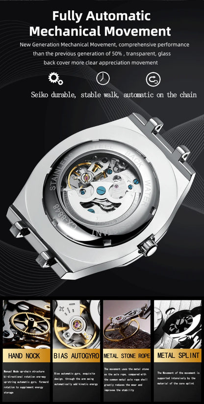 CHENXI Automatic Mens Watches Waterproof Business Stainless Steel Sport Mens Watches Top Brand Mechanical Tourbillon Wrist Watch