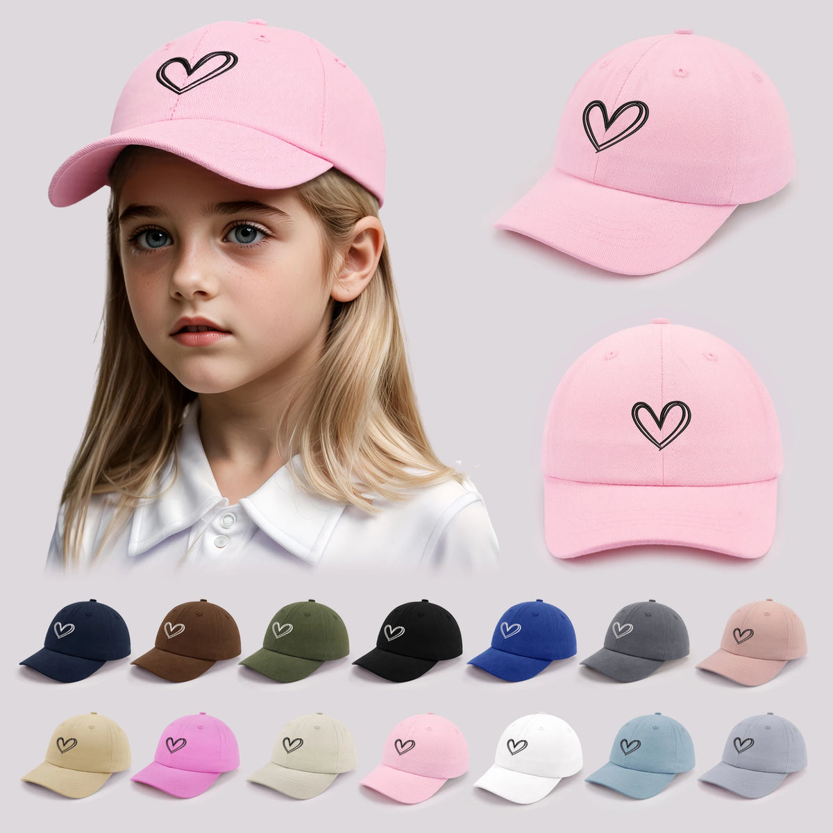 Cartoon heart-shaped Baby Baseball Cap Cute Solid Color Toddler Sun Hat with Ears Summer Adjustable Kids Boy Girl Peaked Cap ﻿