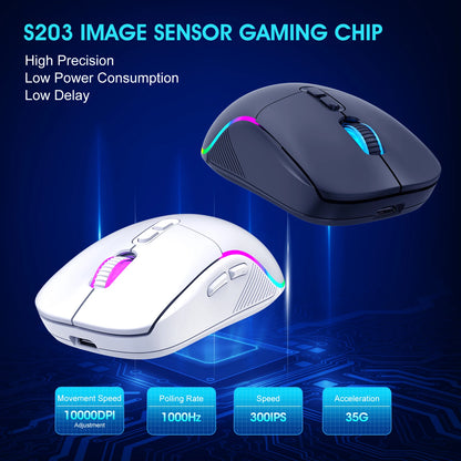 Rato Tri-Mode 2.4G sem fios/Bluetooth/com fios, DPI ajustável em 6 níveis, bateria de 500mAh, iluminação RGB, rato de gaming e eSports com macro para escritório