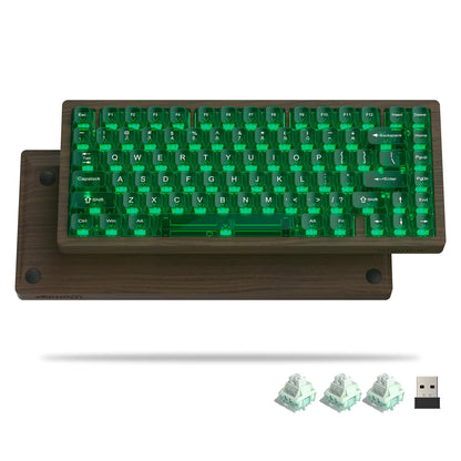 Teclado Gaming Mecânico em Madeira Womier WD75 QMK/VIA 8000mAh Tri-Mode Sem Fios, Personalizável, RGB e Hot Swappable