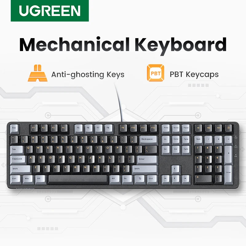 Teclado Mecânico UGREEN 108 Teclas PBT Teclado com Fio Switch Red Russo/Coreano/EN para Desktop Portátil Windows Mac OS Gaming