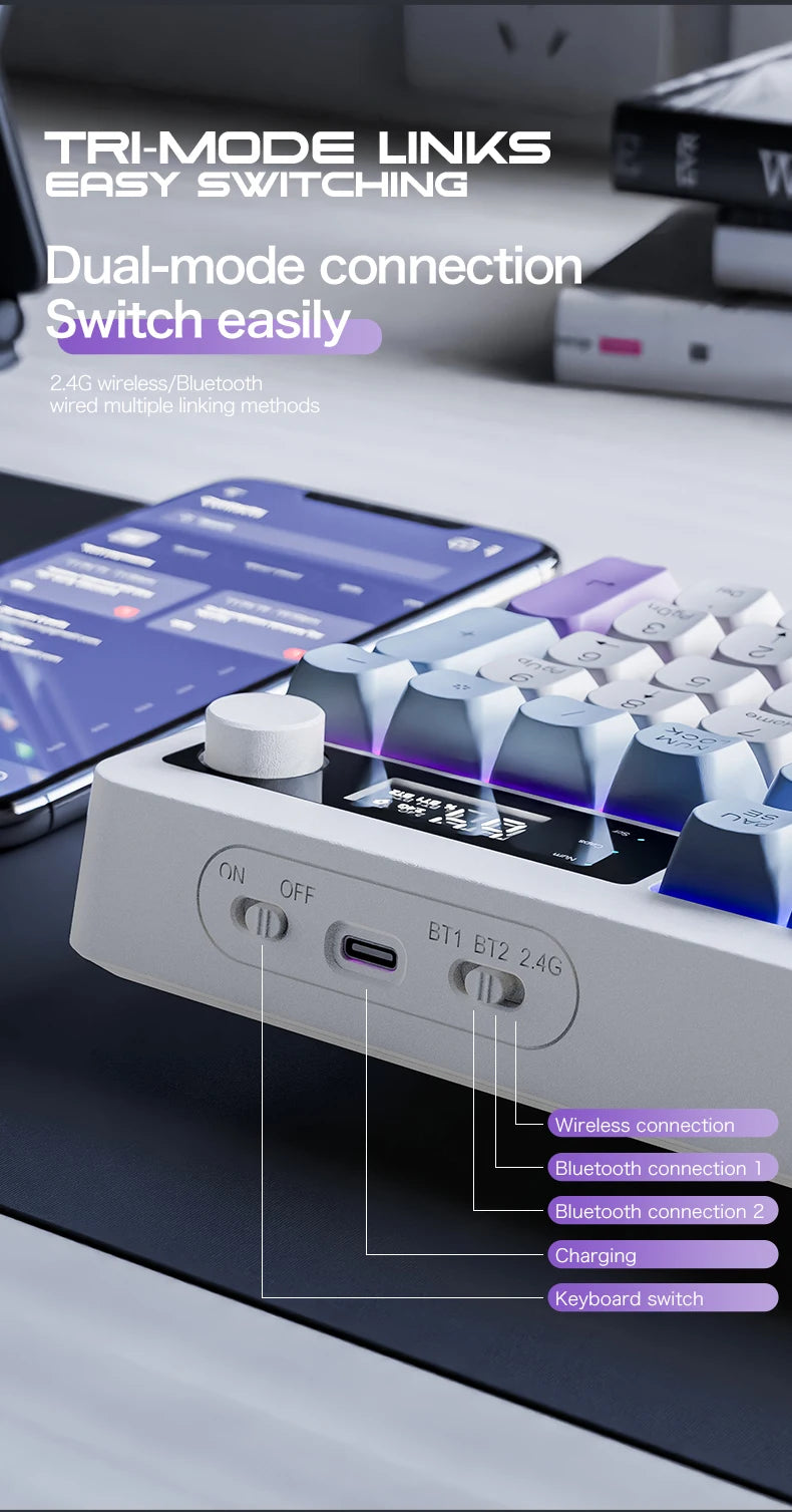 Teclado XUNFOX TK100 sem fios 2.4 Bluetooth de modo duplo para gaming, silencioso, escritório e portátil, universal