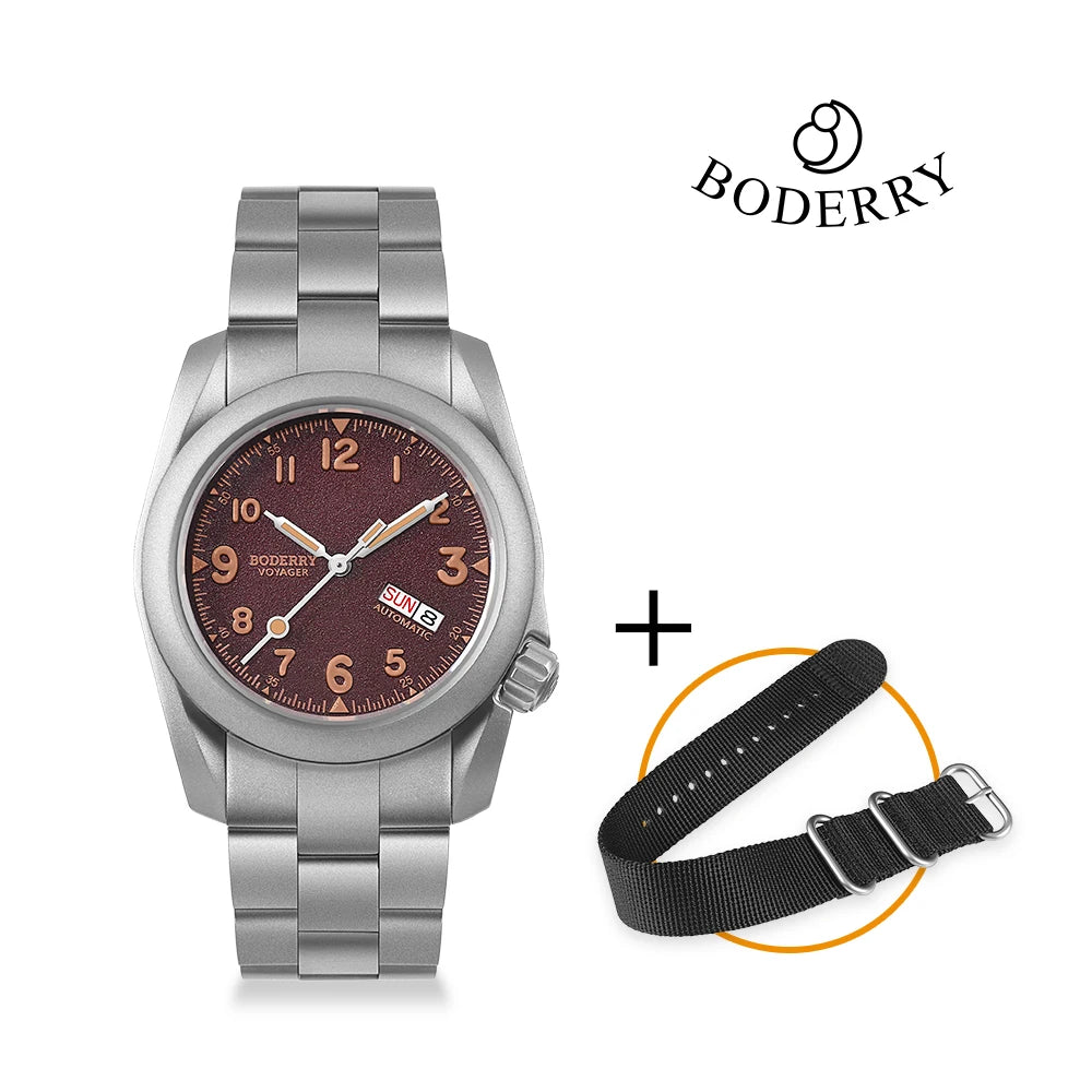 Boderry VOYAGER Field Watches Bronze Case Automatic For Seiko NH35 Watch 100M Waterproof Clock Military Vintage Wristwatch Mens