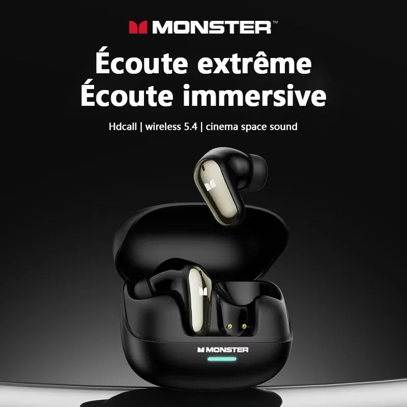 Auriculares Monster MQT52 sem fios Bluetooth 5.4 com bateria de longa duração, auscultadores gaming de modo duplo, som estéreo Hi-Fi e microfone