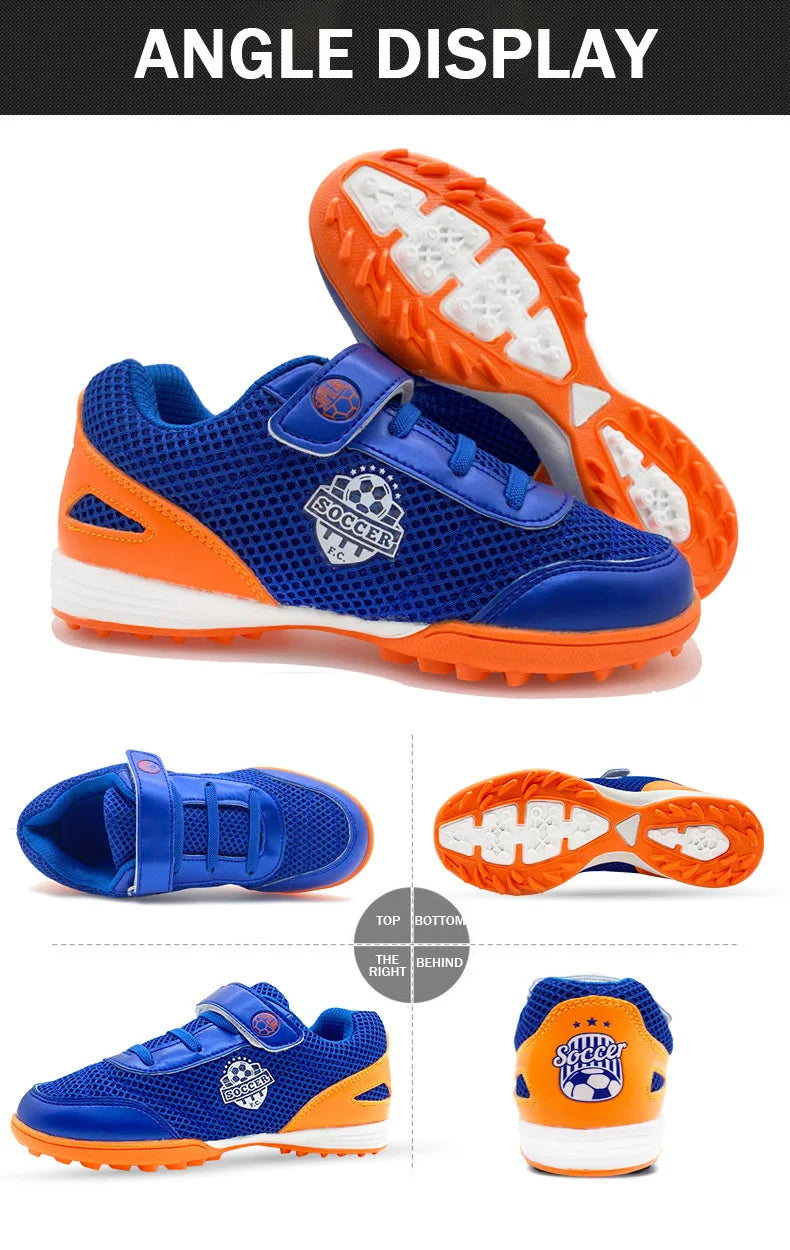 Boys' and Girls' TF Children's Football Shoes Hook and Loop Football Boots No Spikes Lacrosse Beginner Cricket Shoes Baseball Shoes