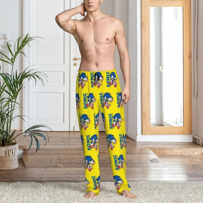 Custom Print Men's Soniced Pajama Pants Hedgehog Game Sleepwear Sleep Lounge Bottoms with Pockets