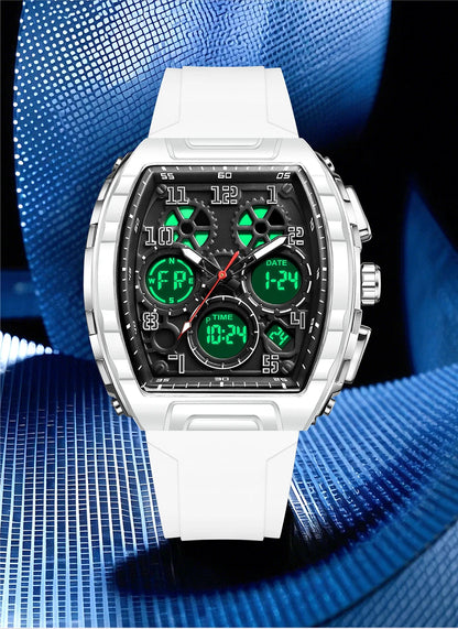 FOXBOX Men Watch Luminous White Silicone Waterproof Quartz Watch For Men Fashion Analog Digital Alarm Chronograph Montre Homme