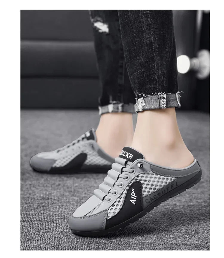 Men's Slip-On Lace-Up Casual Sports Shoes Breathable Mesh Unisex Spring Autumn Season Low Cut Flat Footwear Quick Easy Wear