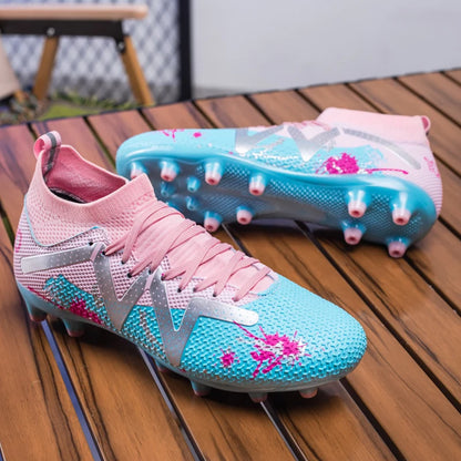 AG/FG Long Studs Soccer Shoes，PU Fabric Mixed Upper，TPU Sole Wear Resistant Anti Slip，Men Women Kids Youth Outdoor Sports
