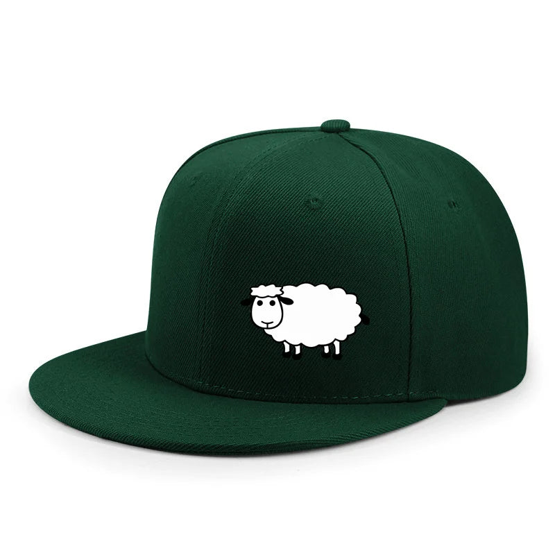 Casquette de baseball unisexe ajustable - Casquette de style urbain à visière plate avec motif de mouton : un accessoire décontracté, polyvalent et personnalisable