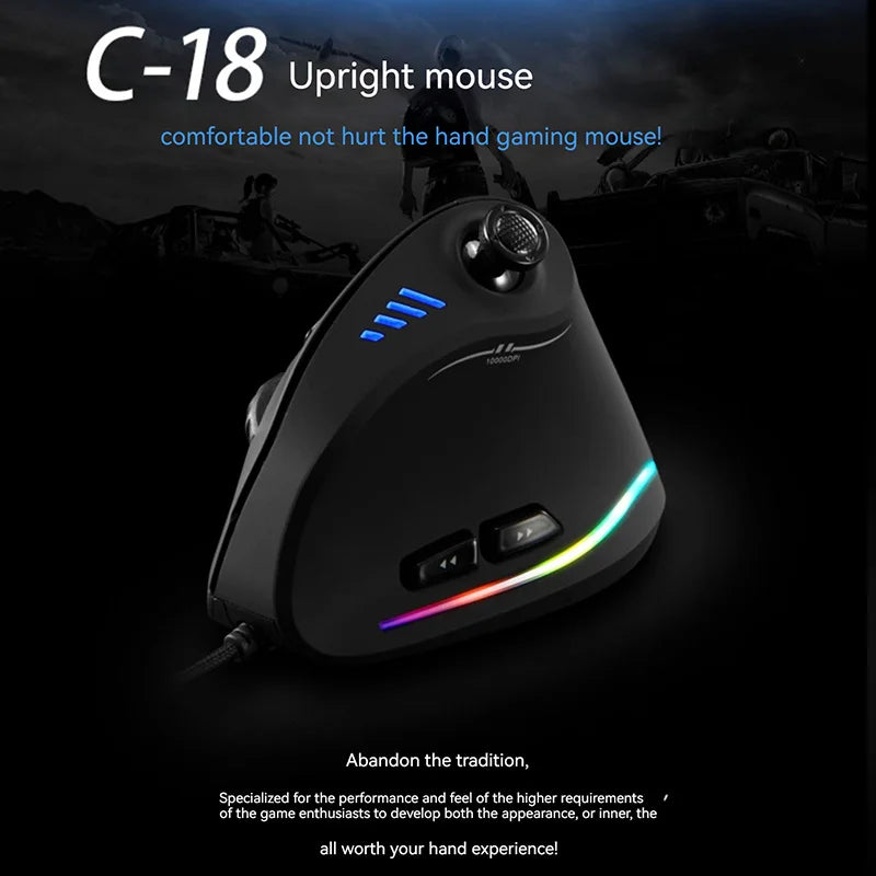 Rato Vertical ZELOTES C-18, rato ótico com 11 teclas, RGB, joysticks e laser programáveis, para PC e computador gaming