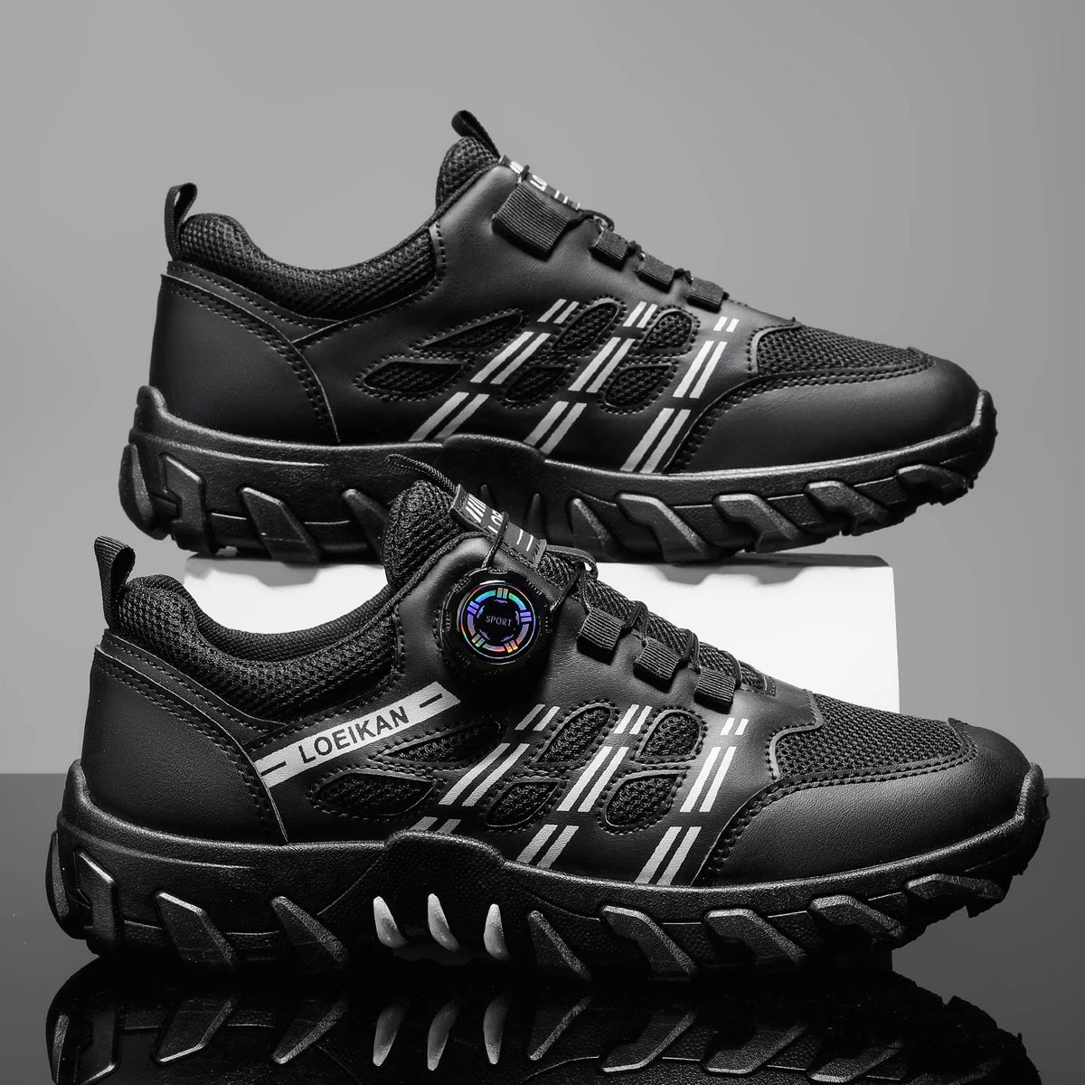 Men's All-Season Outdoor Casual Hiking Shoes, Comfortable Breathable Slip-On Design with Rotating Buckle, Thick-Soled PVC Sneake