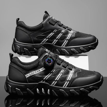 Men's All-Season Outdoor Casual Hiking Shoes, Comfortable Breathable Slip-On Design with Rotating Buckle, Thick-Soled PVC Sneake