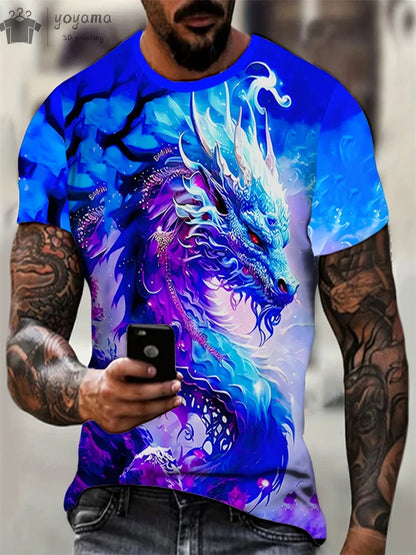 Dragon Print Clothes Men Funny Men's Summer Clothes T shirt Men Short Sleeve Tee Dragon Graphic T shirts Personalized T-shirt