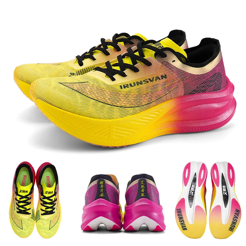 IRUNSVAN Nylon Carbon Plate Professional Marathon Running Shoes for Men Lightweight Cushioning Training Outdoor Sneakers for Women