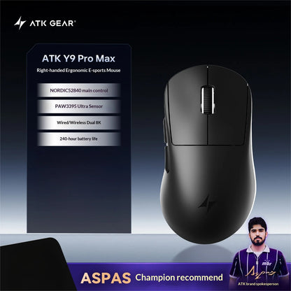 Rato Gaming Sem Fios ATK Dragonfly Y9 PAW3950 Ultra Nordic54L15 8Khz de Alto Desempenho para Computador, Escritório e Acessórios de Rato