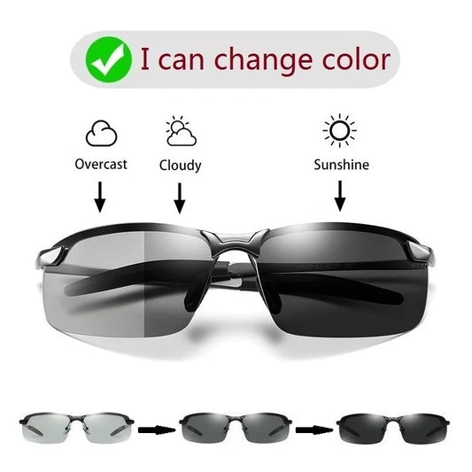 Men Photochromic Polarized Sunglasses Driving Fishing Chameleon Glasses Change Color Sun Glasses Day Night Vision Eyewear
