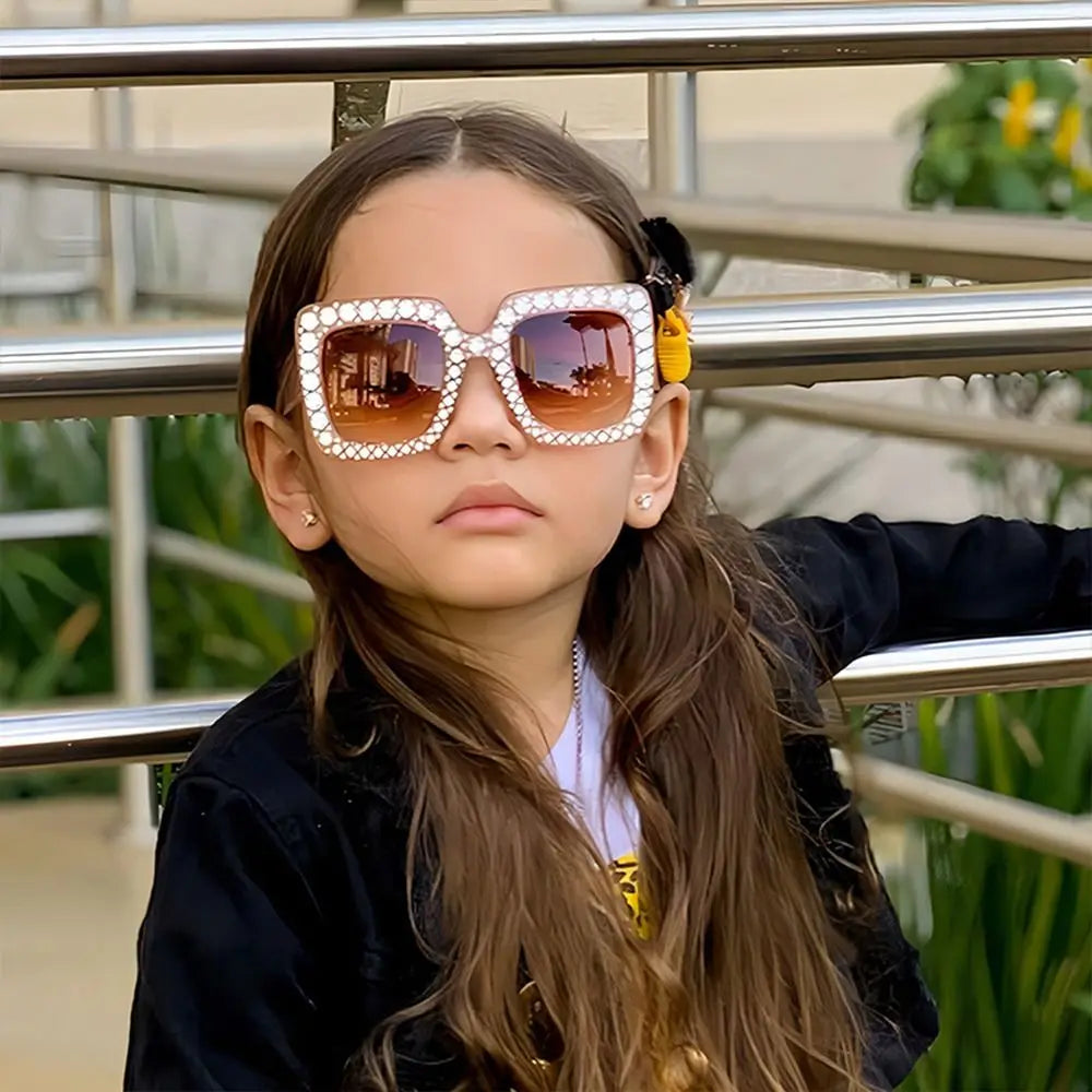 Kids Fashion Sunglasses Square Glitter Children Sun Glasses Boy Girl Stylish Diamond Goggles Baby Shades Party Eyewear UV400