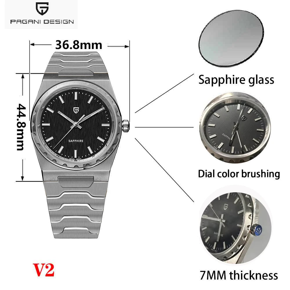PAGANI DESIGN 2026 New Thin 7mm Fashion Men's Quartz Watch 10Bar Waterproof Stainless Steel Sapphire C3 Upgrade V2 reloj hombre