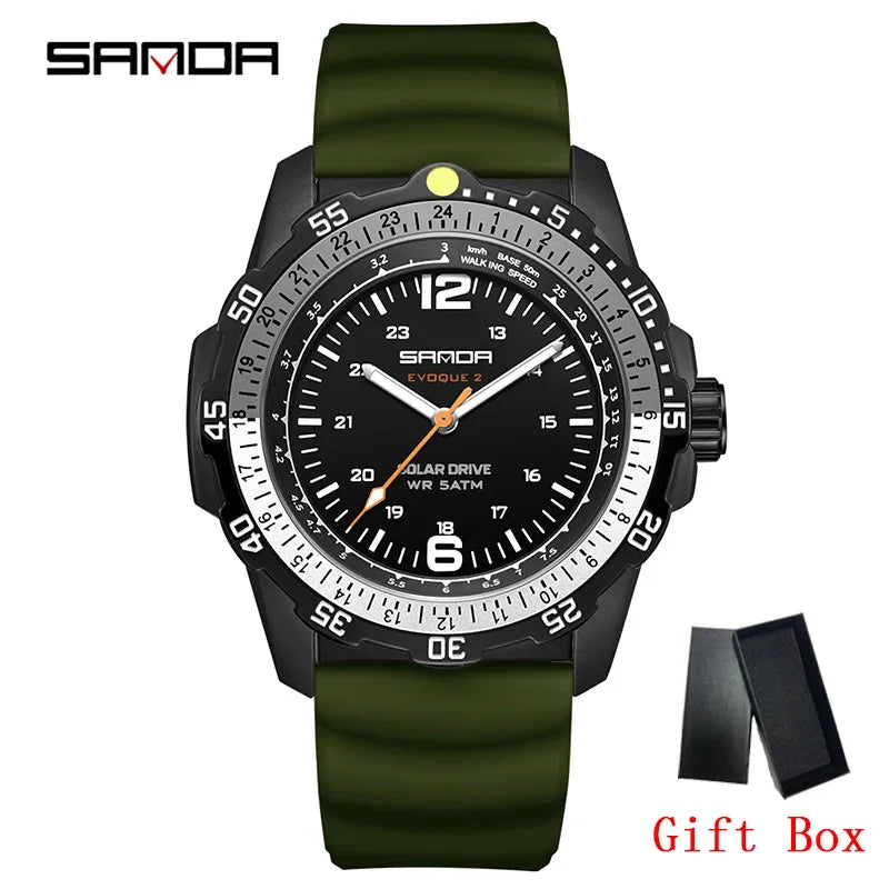 SANDA Luxury Men's Solar-powered Watch Creative Quartz Dial Luminous Hands Waterproof Sport Student Wristwatch Innovative Design