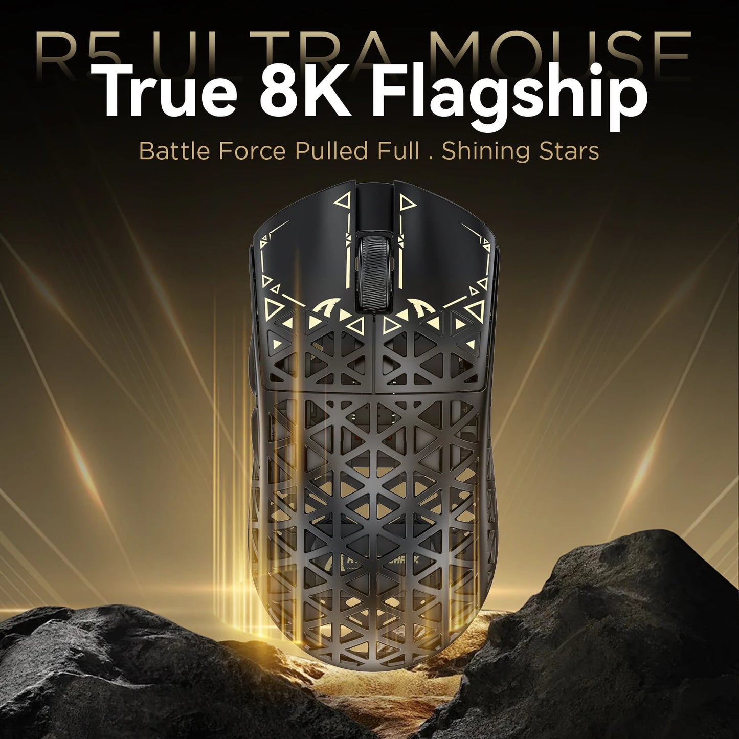 Rato Gaming Sem Fios ATTACK SHARK R5 ULTRA - Polling 8K, Sensor PAW3950MAX, 42,000 DPI, Fibra de Carbono Ultraligeira para Esports Profissionais