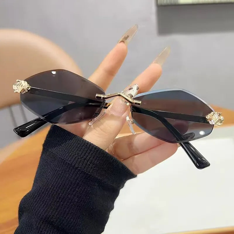 Frameless Rhombus Personalized Women's Sunglasses,Elegant And Versatile Classic Sunglasses Luxury And High-End Sunglasses UV400.