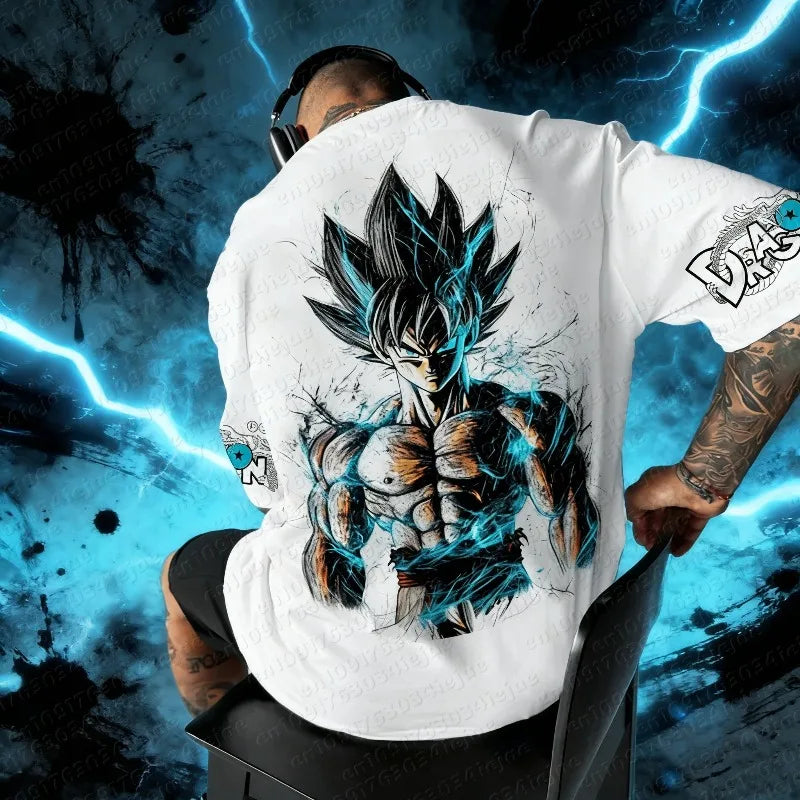 T-shirt Dragon Ball de verão 2026, 100% algodão, com estampado, novo modelo masculino de anime, confortável e respirável, tamanho grande, casual e largo