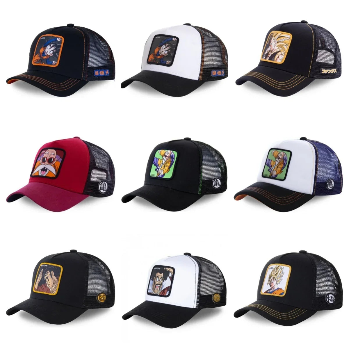 Dragon Ball Buu Goku Cap Ljetna muška kapa s ravnim vrhom i šiljastim obodom, s vezenim uzorkom, hip-hop stil, sunčana vizira, podesiva trucker mrežasta kapa