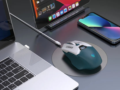 Rato Bluetooth Sem Fios de Modo Duplo com Ecrã Inteligente, Carregamento Silencioso, para Escritório, Gaming e Tablet, Portátil e Universal