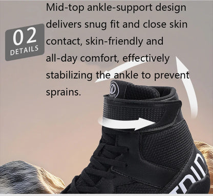 New Men's Large Wrestling Shoes Mesh Breathable Boxing Shoes Anti slip Wear Resistant Sneaker Fashionable Casual High Sport Shoe