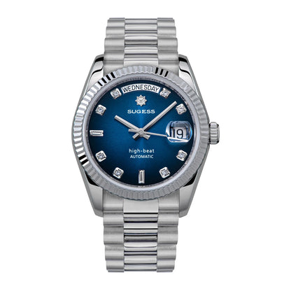 Sugess 36mm Mens of Watch Automatic Dandong Peacock SL3034 Day Movement Sapphire Glass 100m Waterproof Wristwatches MOP Date New