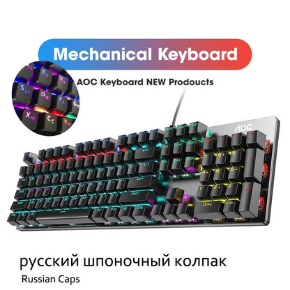 GK410 104 Keys Metal Panel Mechanical Keyboard RGB Light Green Black Tea Axis Esports Full Non-Impact Game Computer Keyboard