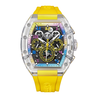 BONEST GATTI Automatic Watch Tonneau Mechanical Wristwatch K9 Crystal Case Rubber Strap Multi Dial Watches For Men