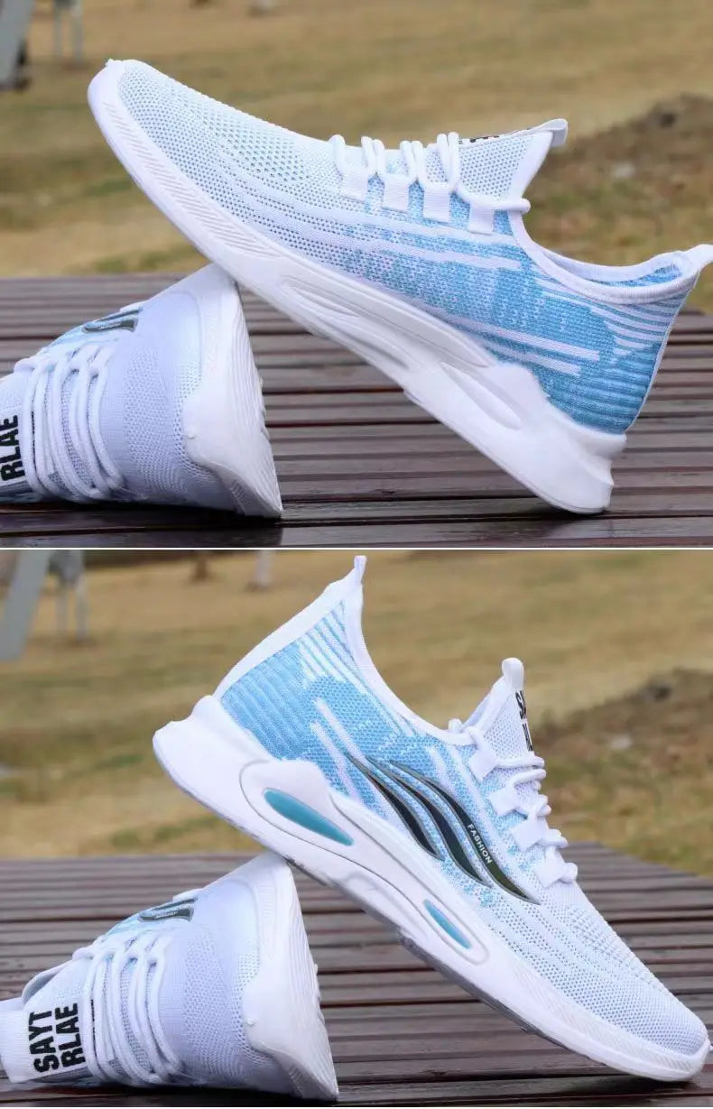 Breathable Running Shoes Men's Sporty Casual Outdoor Travel Lightweight Rubber Outsole Flat Heel round Toe Knitted Mesh Upgraded