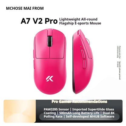Rato sem fios MCHOSE A7 V2 Ultra+ Tri-Mode leve Paw3950 Ti 42000dpi 500mah para PC, eSports e portátil — acessórios gaming