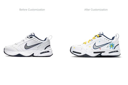 Custom Sneakers Nike Air Monarch 4  Crushed Ice Blue Floral Ink Splatter  Men's Low-Top Running Shoes