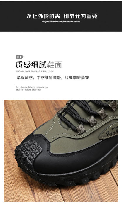 Men'S Black And White Mid Top Hiking Boots Waterproof Leather Platform Sneakers Non Slip Outdoor Casual Shoes With Rugged Sole