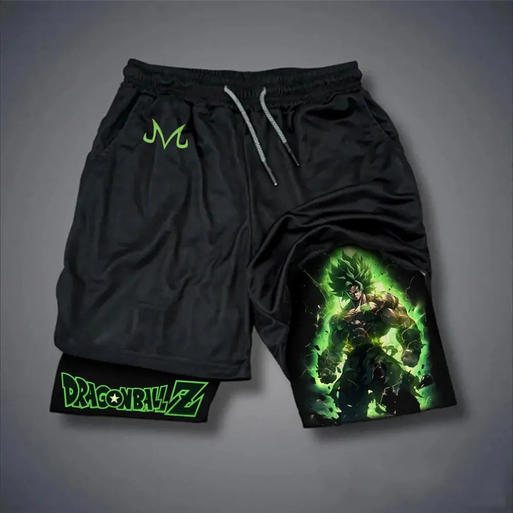 Dragon Ball Men's Shorts Double Layer 2-in-1 Pants Broly Japanese Anime Summer and Autumn Fake Two-piece Fitness Gym Sweatpants