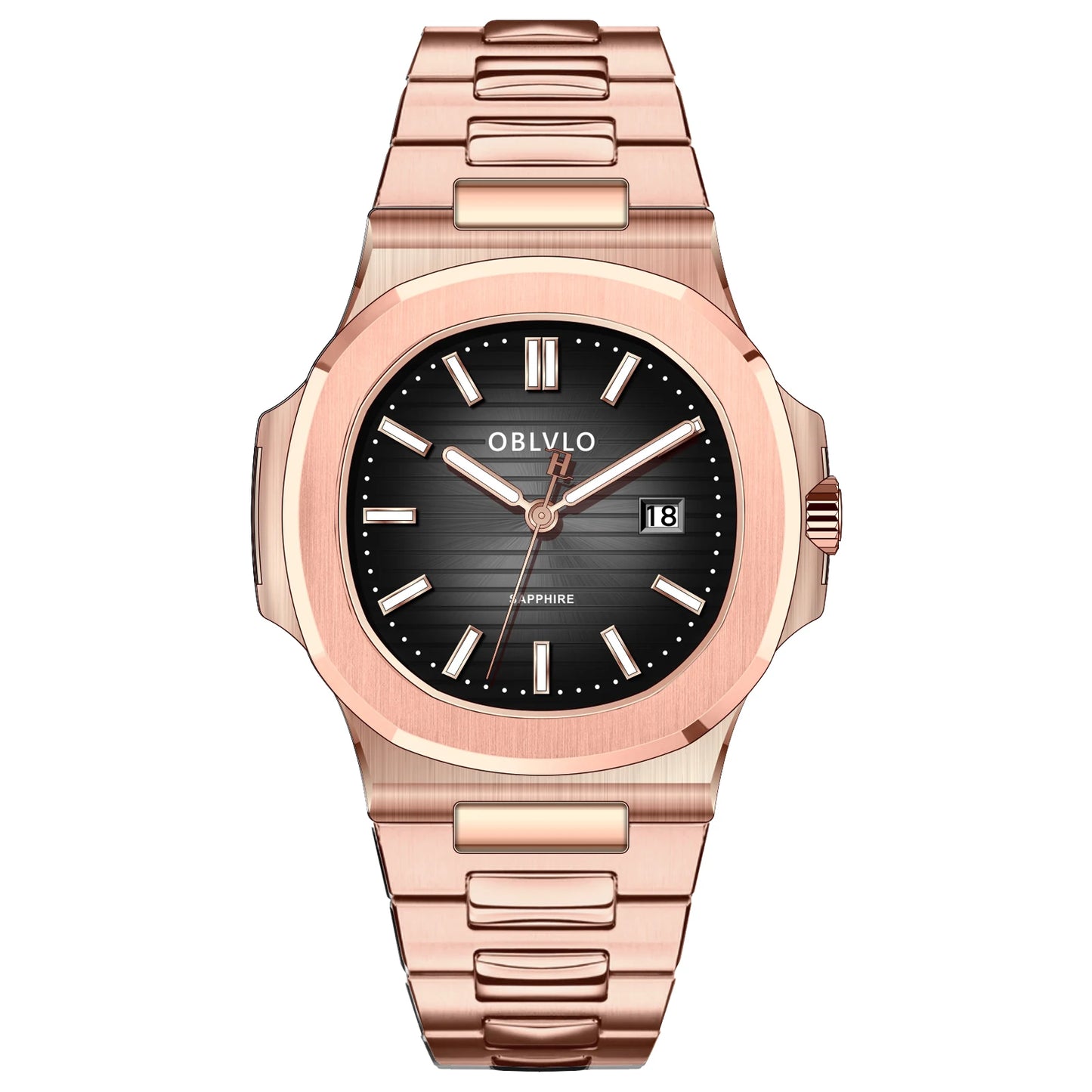 OBLVLO Men's Rose Gold Brown Dial Bracelet Watch with Date Swiss Quartz Movement Elegant Dress Watch for Gentlement FM-YWL-S
