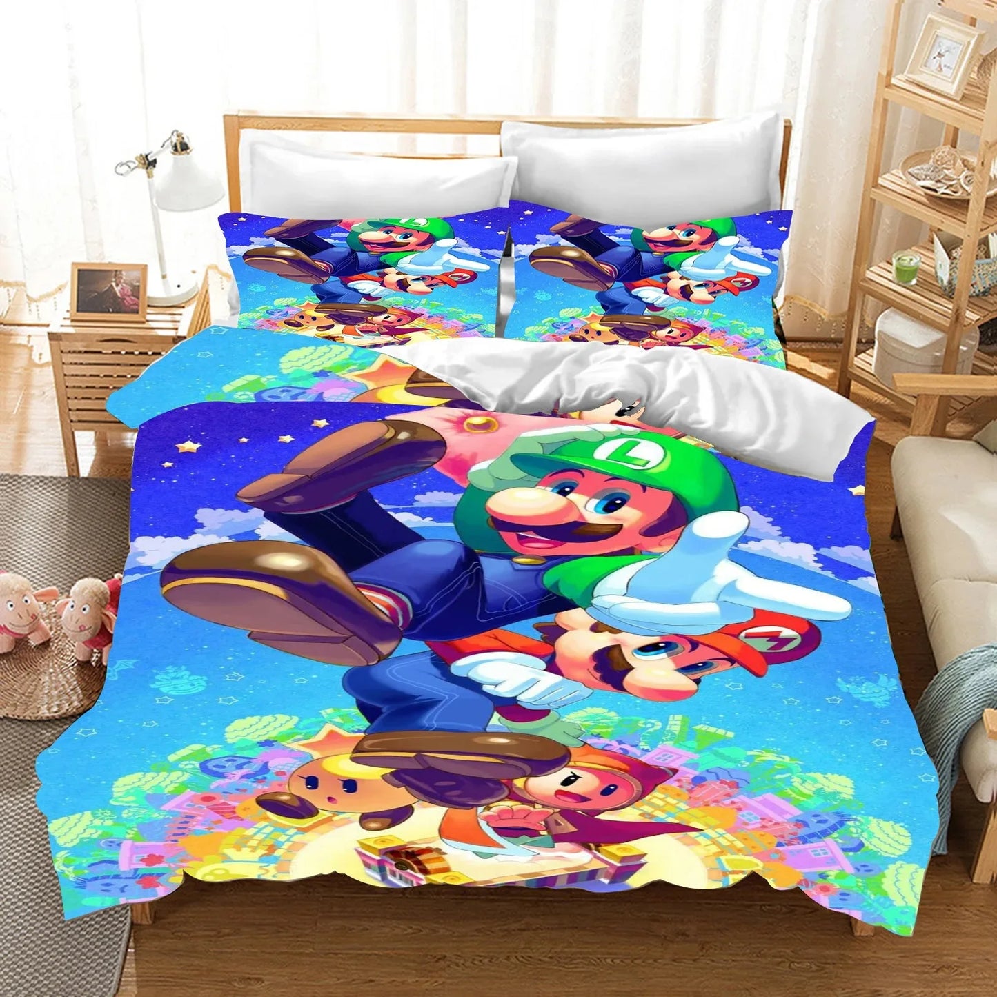 Hot Super Mario Cartoon Game Cute All Season Duvet Cover And Pillowcase Teen Large/Queen Cute Bedroom Decoration Boys Girls Gift