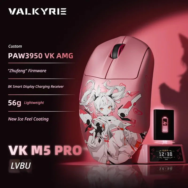 Mouse gaming wireless VALKYRIE VK M5 PRO con doppio 8K, ricevitore con display intelligente, ergonomico, leggero e a bassa latenza