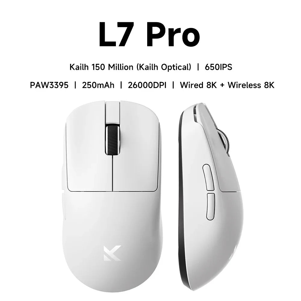 MCHOSE L7 Ultra+ Rato de Mão Médio Grande para Gaming e E-Sports Paw3950 Sem Fios de Três Modos, Leve, para Escritório, Rato de Computador Dual-Drive