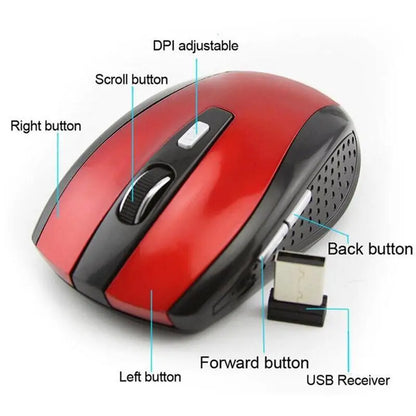 Rato Ótico Sem Fios 2.4GHz com Recetor USB para Gaming, 6 Botões, para Computador, PC e Portátil, Acessórios