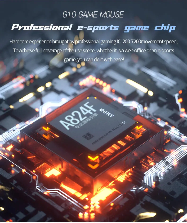 Rato Gaming eSports com Fio e Retroiluminação RGB, 200-7200 DPI Ajustáveis, USB com Fio para PC, Portátil e Jogos FPS