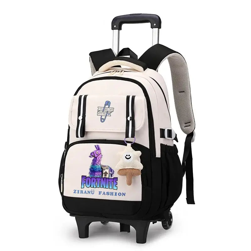 Mochila Escolar com Rodas Fortnite, Grande Capacidade, Impermeável, Leve e Minimalista, para Portátil, Escola e Viagens Casuais