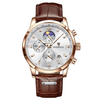 LIGE Casual Men Watch Luxury Leather Waterproof Sport Quartz Wristwatch Chronograph Military Watch for Men Relogio Masculino