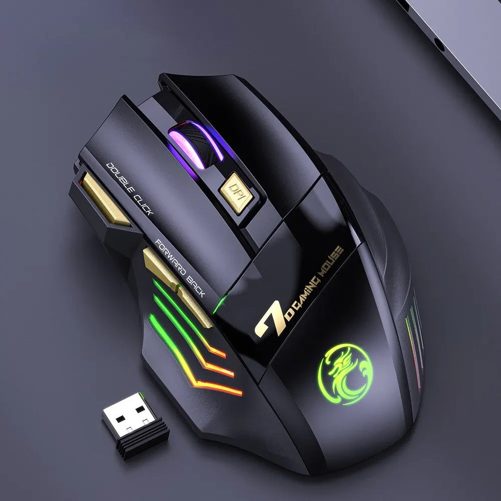Rato Gaming Sem Fios USB IMICE GW-X7 3200DPI Modo Duplo Recarregável 7 Teclas 2.4Ghz Rato Silencioso Bluetooth LED Respirante de 7 Cores