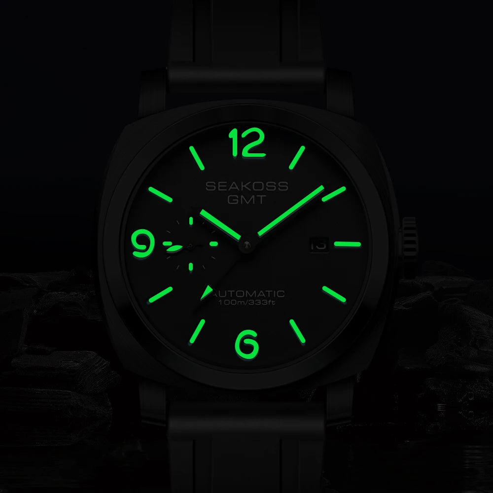 SEAKOSS GMT Men‘s Diving Automatic Mechanical Watches Seagull ST2557 Movement 316L Super Luminous Calendar 10Bar Reloj Homber
