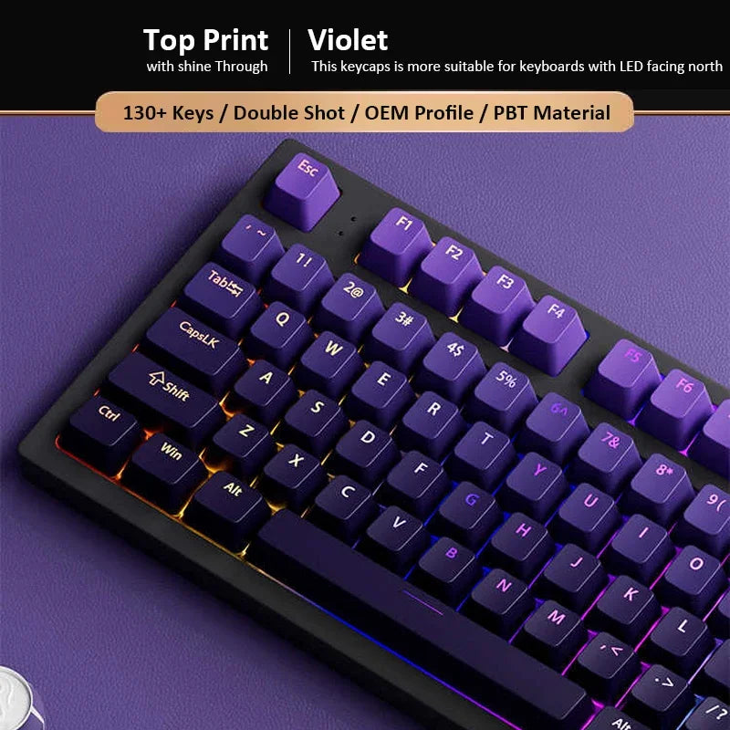 Conjunto de 133+ teclas OEM em gradiente para teclado mecânico gaming com switches Cherry MX, PBT retroiluminado RGB, layout ISO